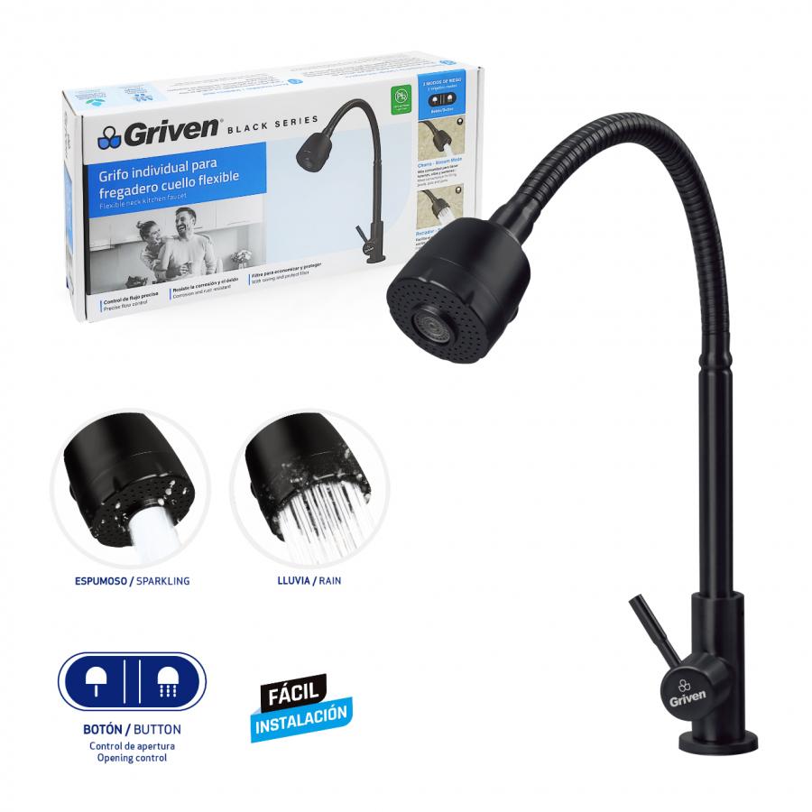 KITCHEN FAUCET BLACK FLEXIBLE NECK/GV-SSF-01B/GRIVEN image