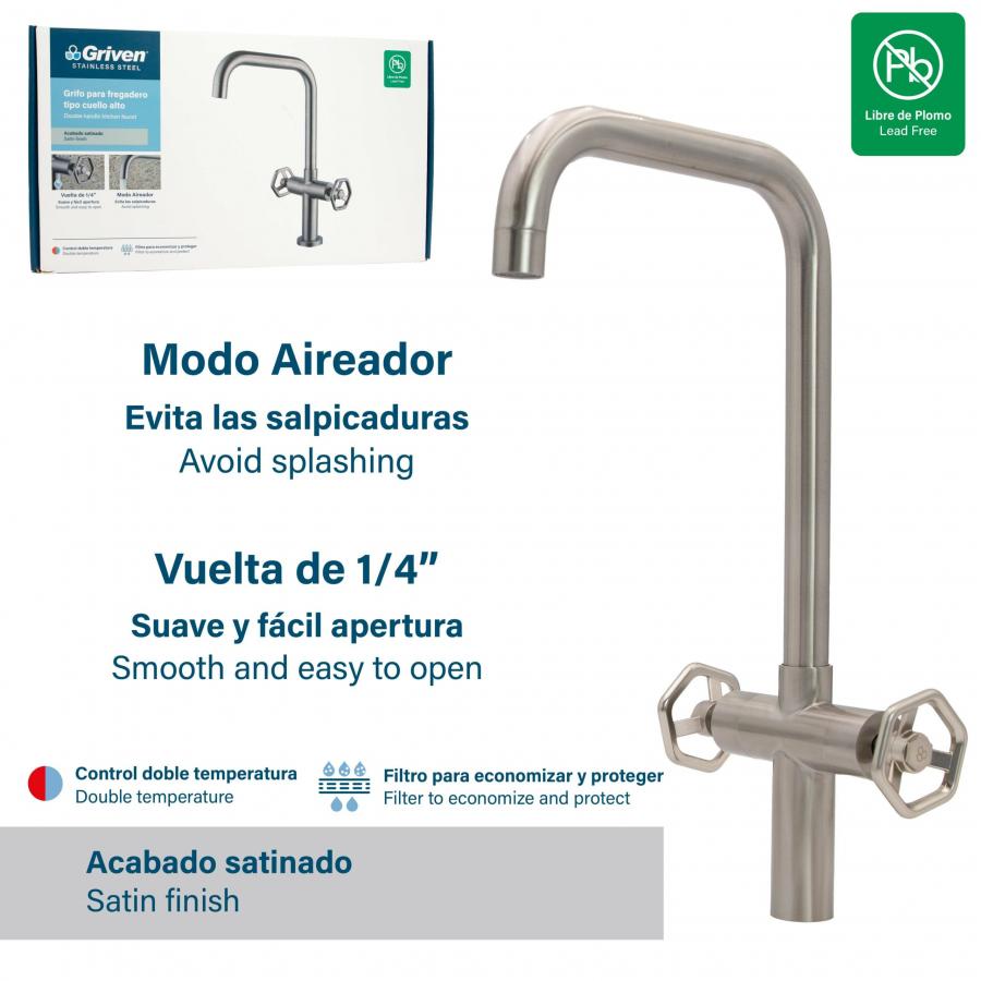 KITCHEN FAUCET SATIN HIGH NECK SS/GVS-KF-1S/GRIVEN image